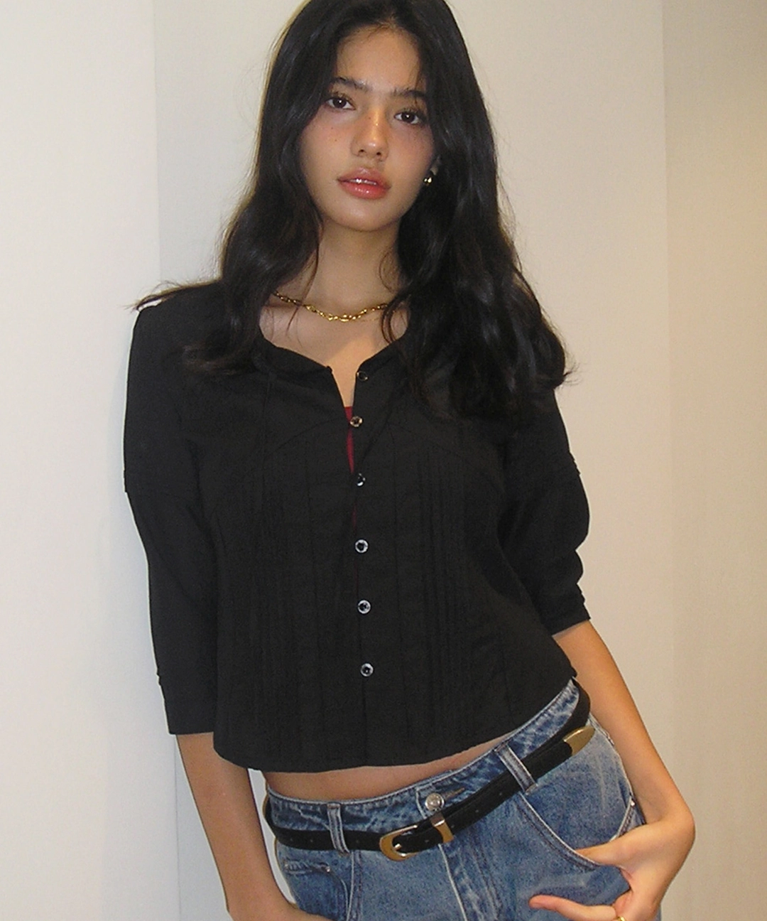 비터셀즈 Ella Pintuck Blouse-Black 상품 이미지 2