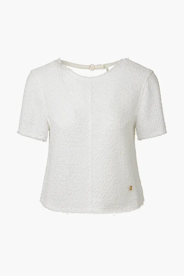 Tweed Short Sleeve Blouse, White