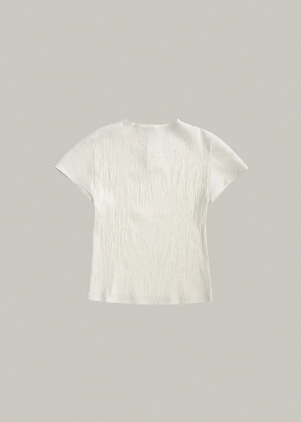 pleats half blouse and scarf (cream)