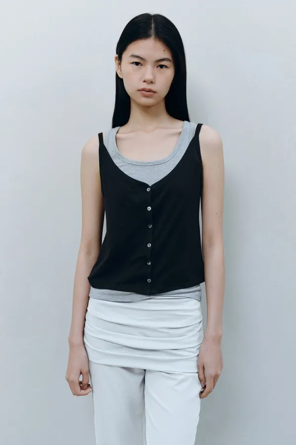 2WAY LAYERED BUTTON SLEEVELESS, MULTI
