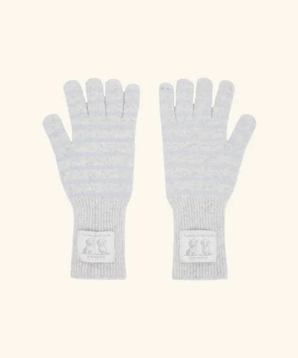 Puppy Label Stripe Gloves ( Grey )