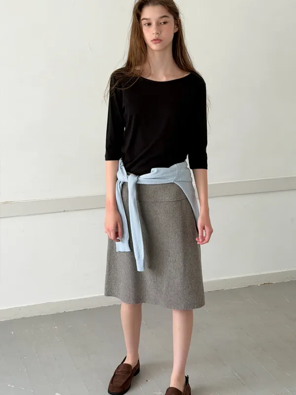 WOOL MIDI SKIRT - GRAY