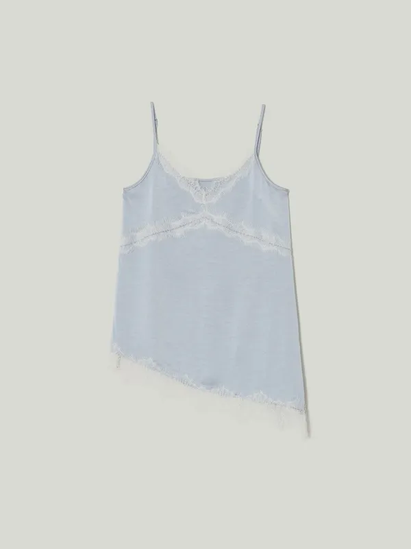 Satin Lace Sleeveless Top Ash Blue