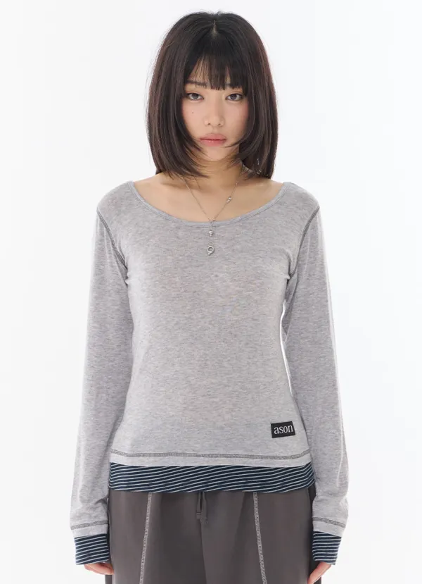 POINT LAYERED LONG SLEEVE / GRAY