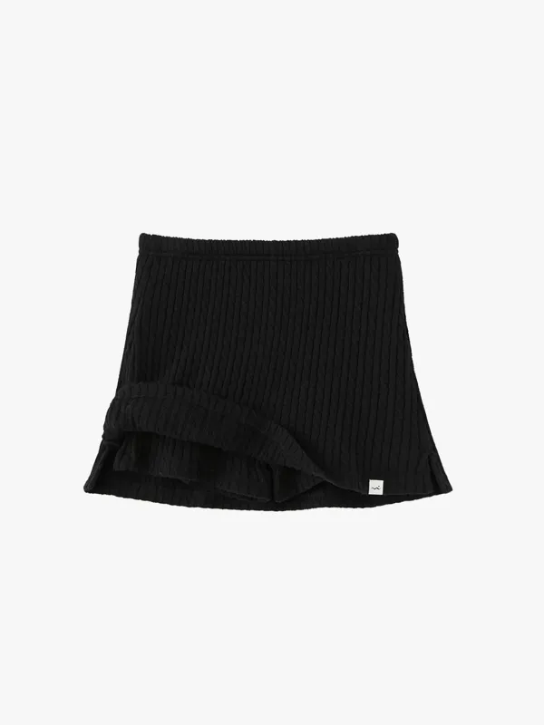 Cable Knit Mini Skirt Shorts - Black