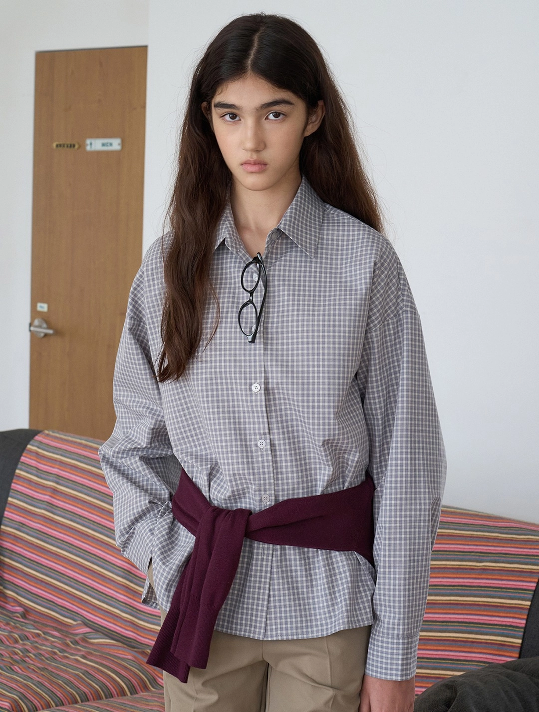 로에일 Soft oversized check shirt_Sky Blue 상품 이미지 1