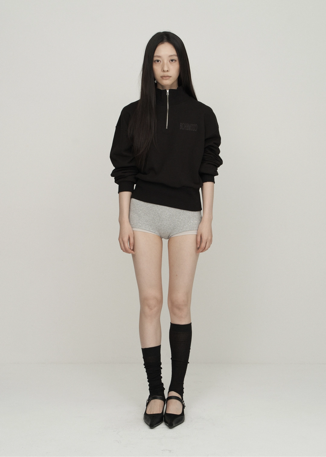 보헤미안서울 [2ND 11/5~ 발송] BASIC HALF ZIP SWEATSHIRT, BLACK - bohemseo 상품 이미지 2