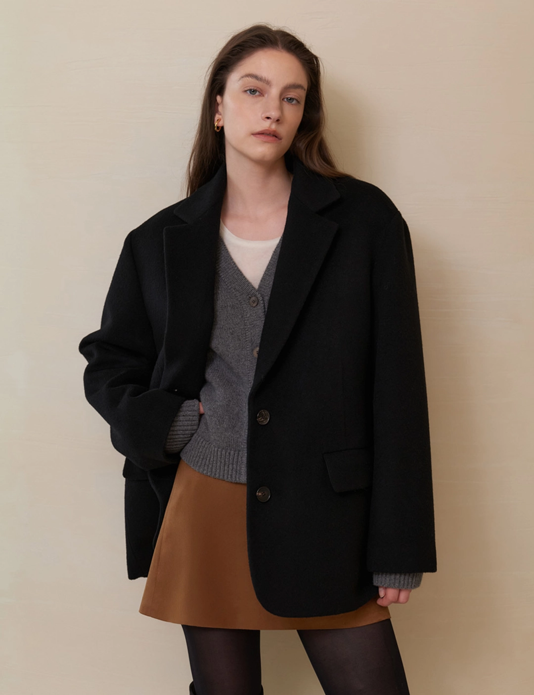 노미나떼 Paris Overfit Half Coat (Black) 상품 이미지 2