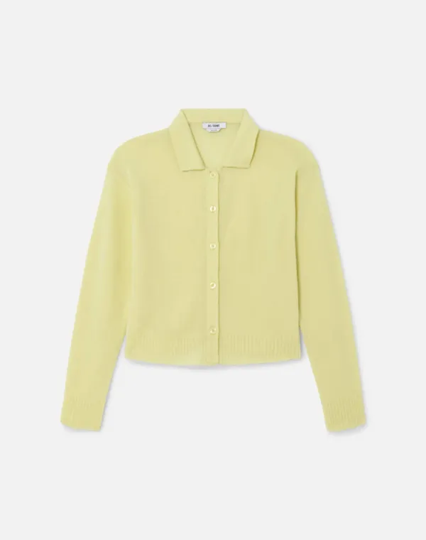 The Loose Polo Cardigan - Limeade