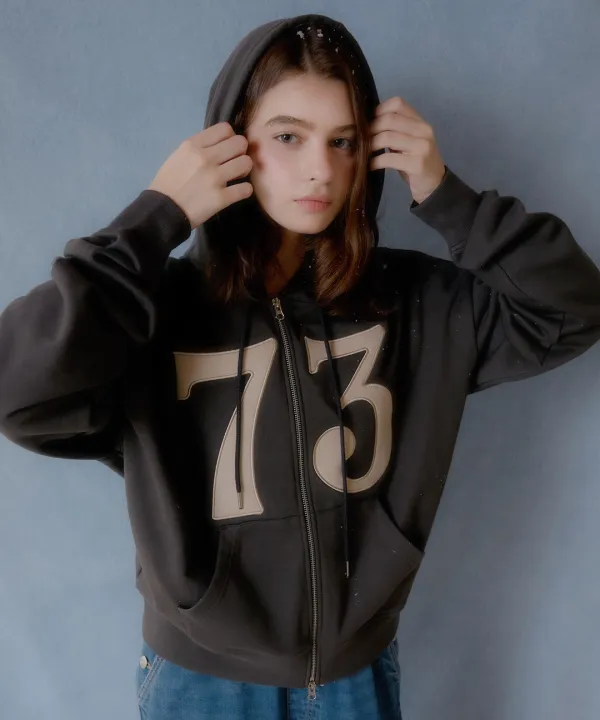 Letters 73 Hood zip up ( Charcoal )
