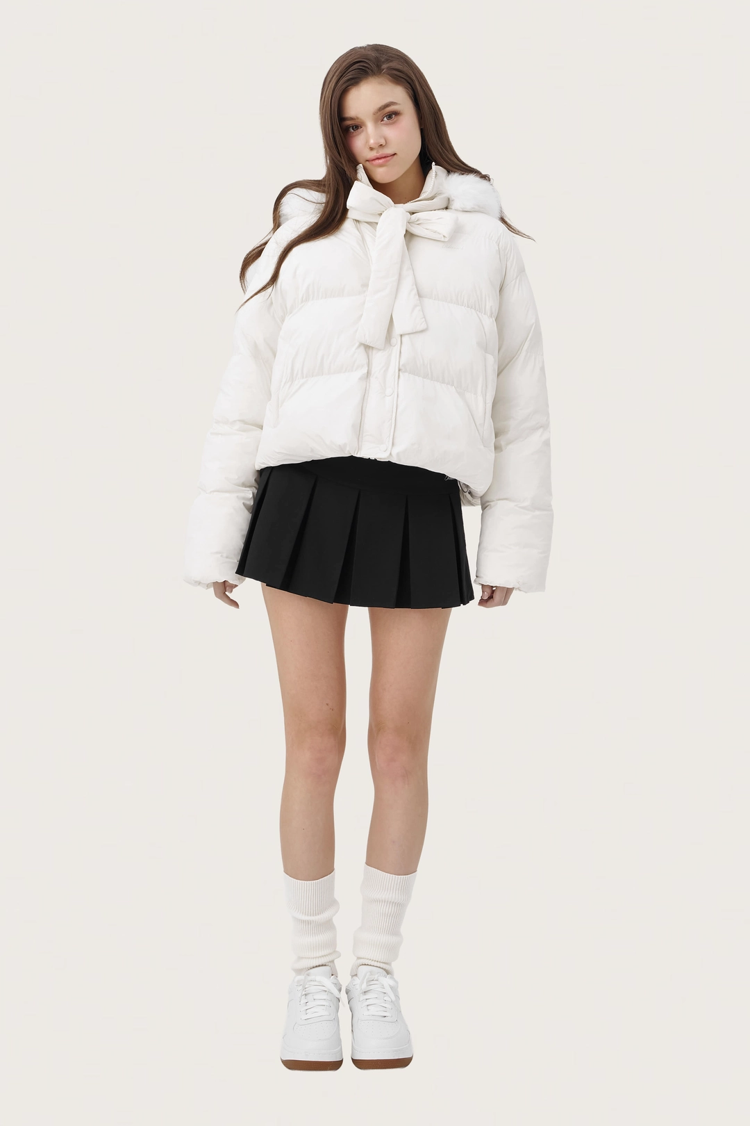 클리시어 Snowy ribbon puff jacket, Ivory 상품 이미지 1