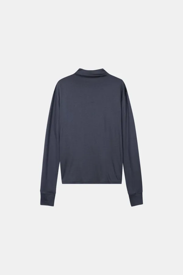 [2nd] Silky Mock Neck Top in Charcoal Blue