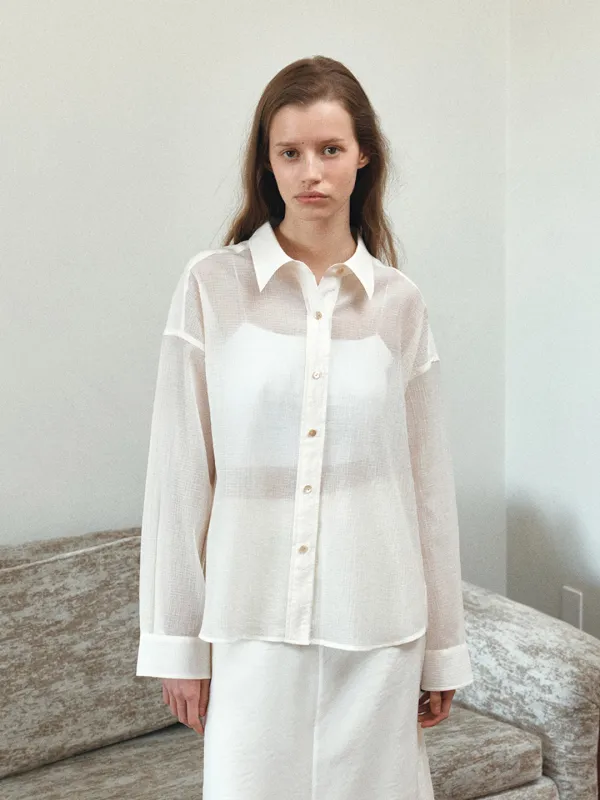 TIS SHEER WRINKLE SHIRT_CREAM