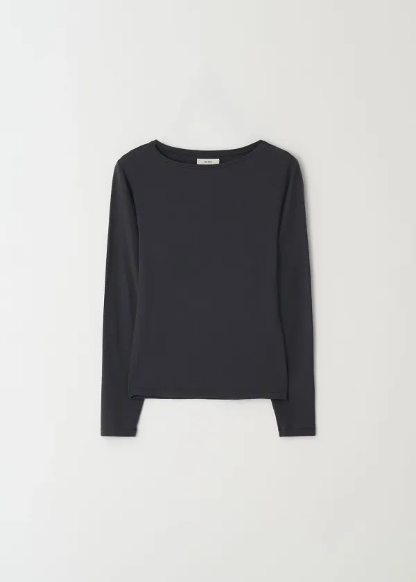 Boat-neck Wool Top(Charcoal)