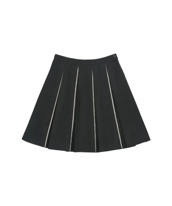 RAW HEM PLEATS SKIRT CHARCOAL