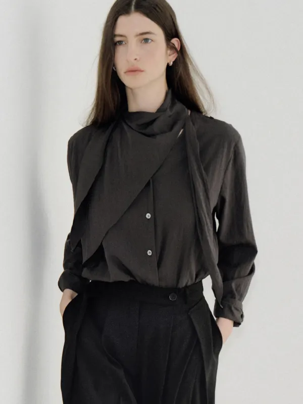 double layer scarf blouse (charcoal) orc 6114
