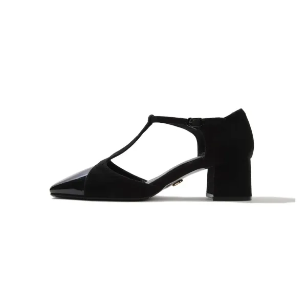HERMOSO T strap / 블랙스웨이드콤비
