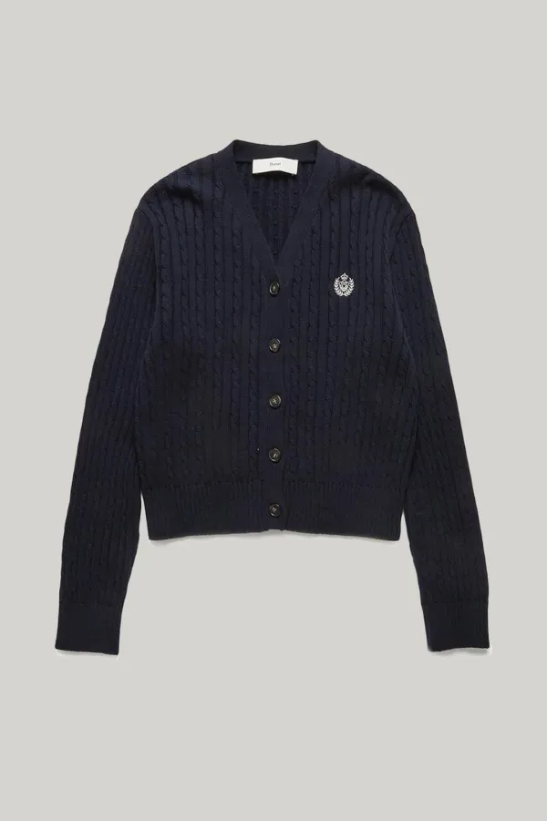 CREST LOGO CABLE CARDIGAN FRENCH NAVY