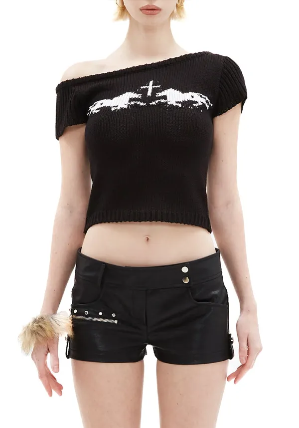 Arcanic One-Shoulder Knit Top [Black]