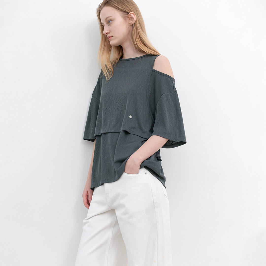 아뜰리에 나인 (T-7203)LAYERD ONE SHOULDER TEE 상품 이미지 1