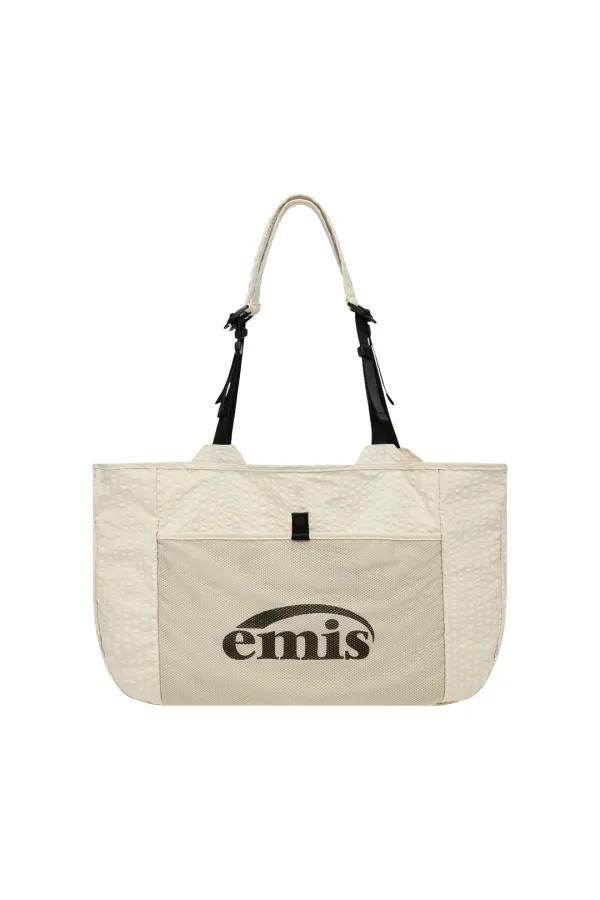 PACKABLE CHECK SHOPPER BAG-BEIGE