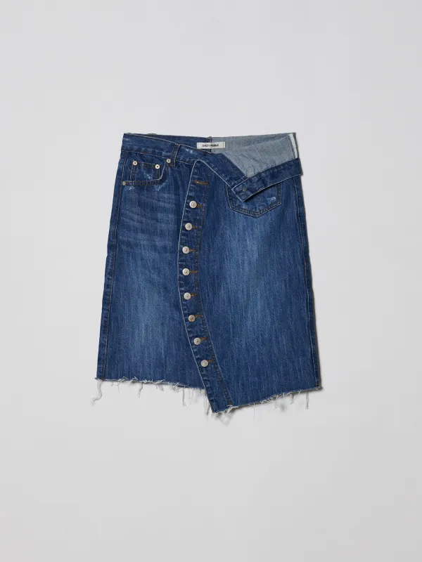 WAVE UNBALANCE DENIM SKIRT [BLUE]