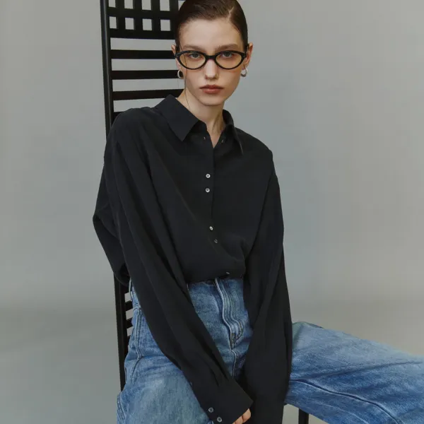 SITP5304 하이넥 실키 셔츠_Black