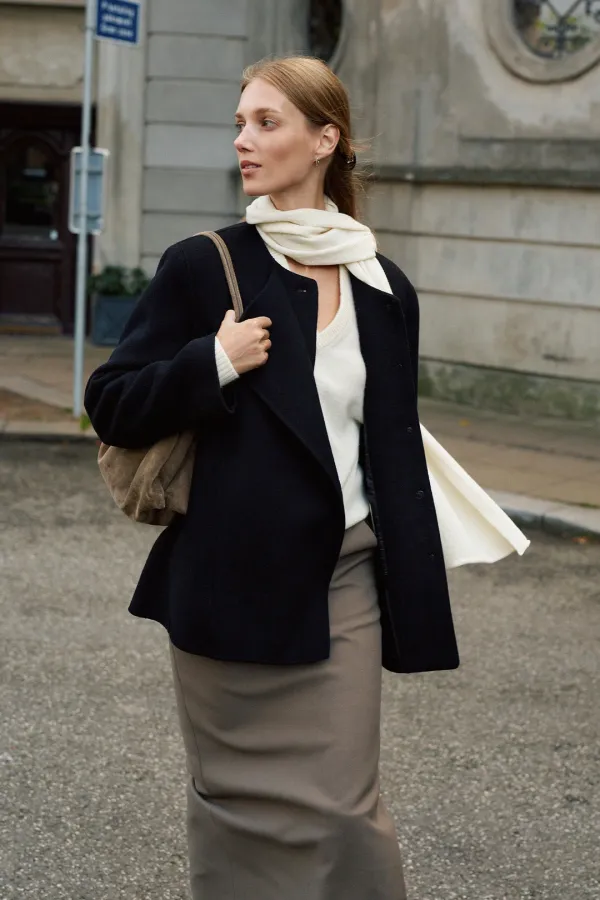 Cashmere 10% Handmade Round Double Front Jacket[LMBFWICT717]-Black