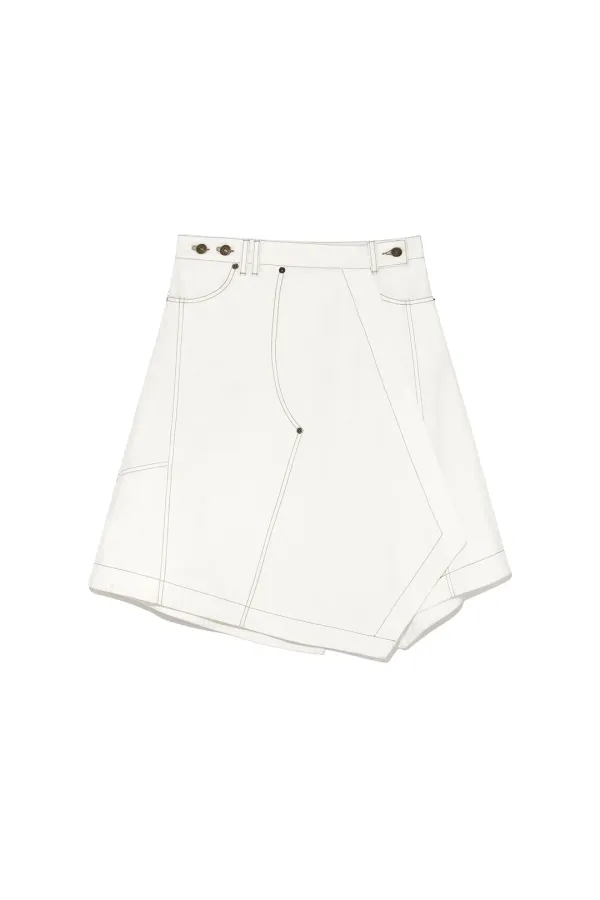 DENIM MIXED FLARE SKIRT IN IVORY