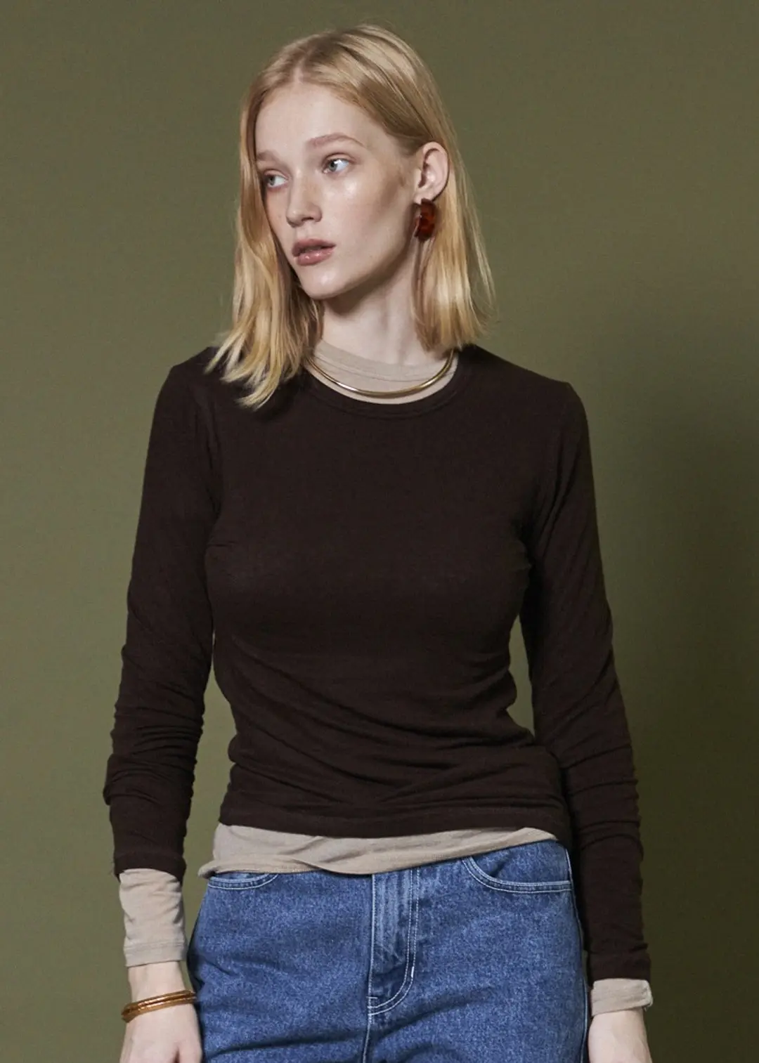 메종드이네스 MODAL LONG SLEEVE T-SHIRT_BROWN 상품 이미지 2