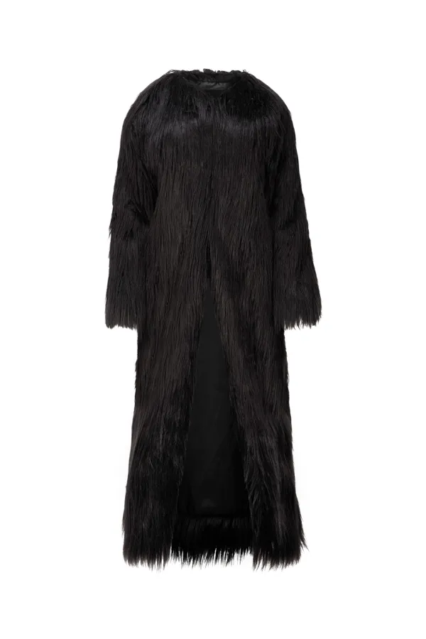 MAXI FAUX FUR COAT BLACK