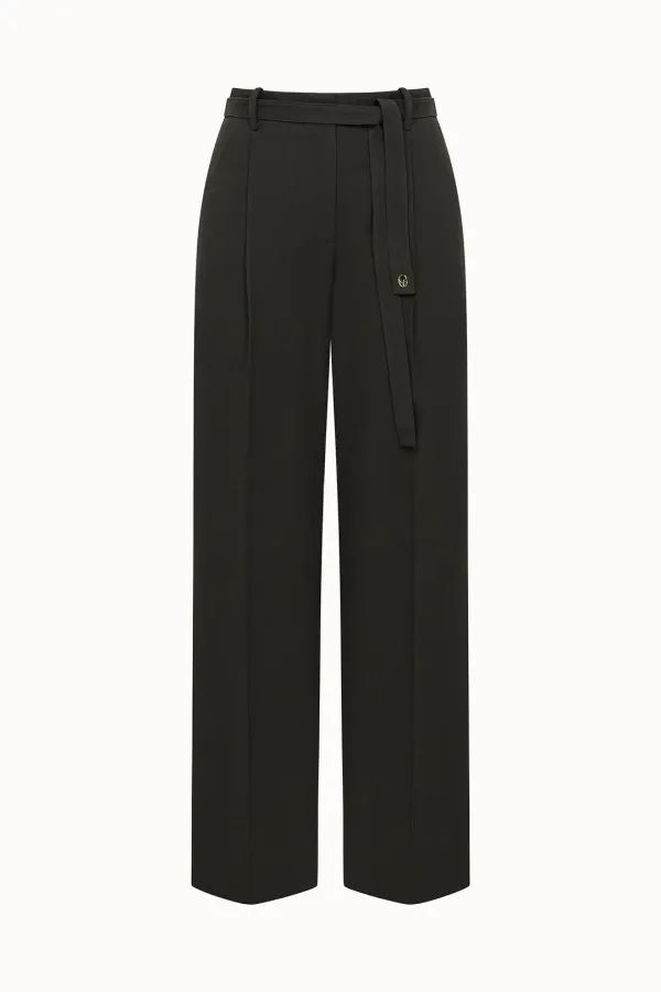 Belted One-tuck Pants[LMBDAUPT501]-Dark Brown