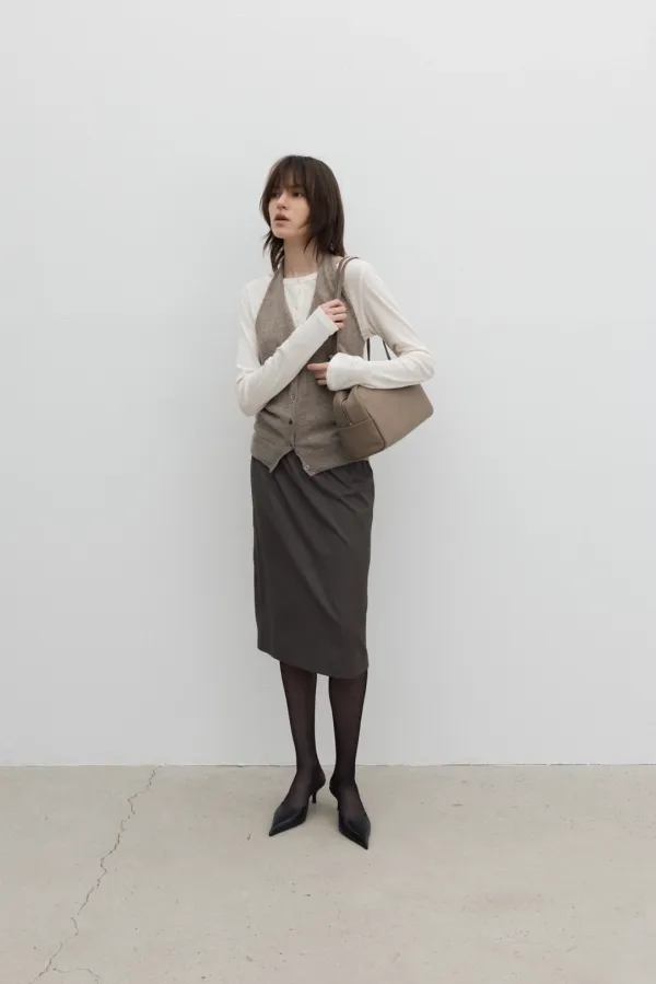 [Exclusive] Stripe Band Midi Skirt (Brown)