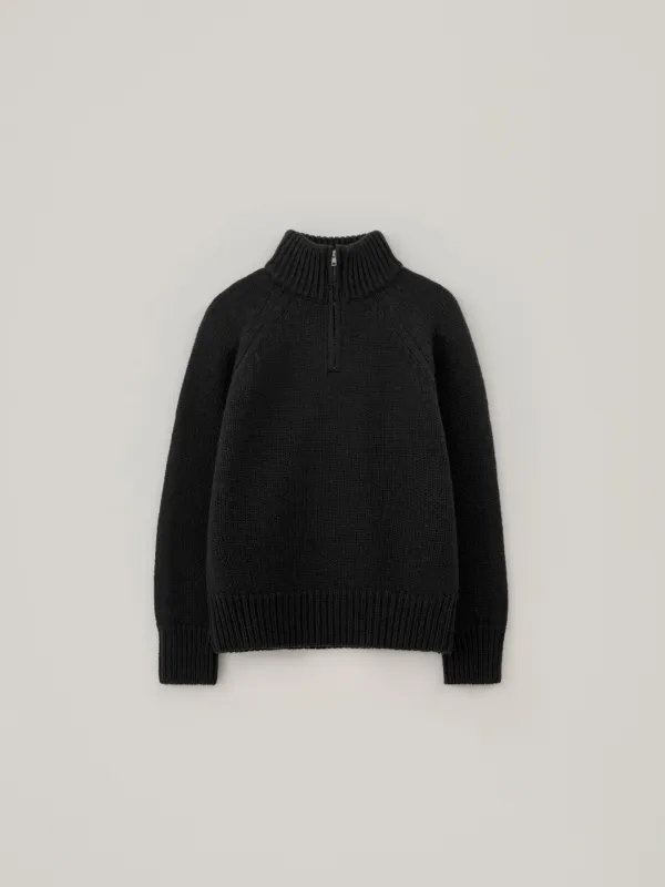 Tom Wool Half Zip-Up Knit - Black