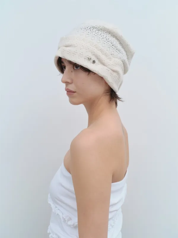 Pointelle Symbol Beanie [Ecru]