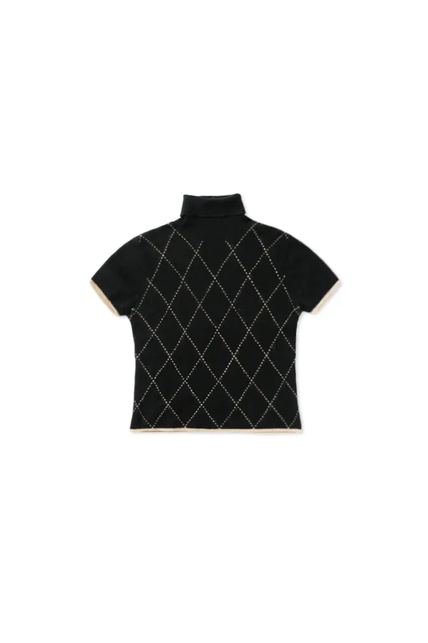 Argyle turtleneck half knit_black