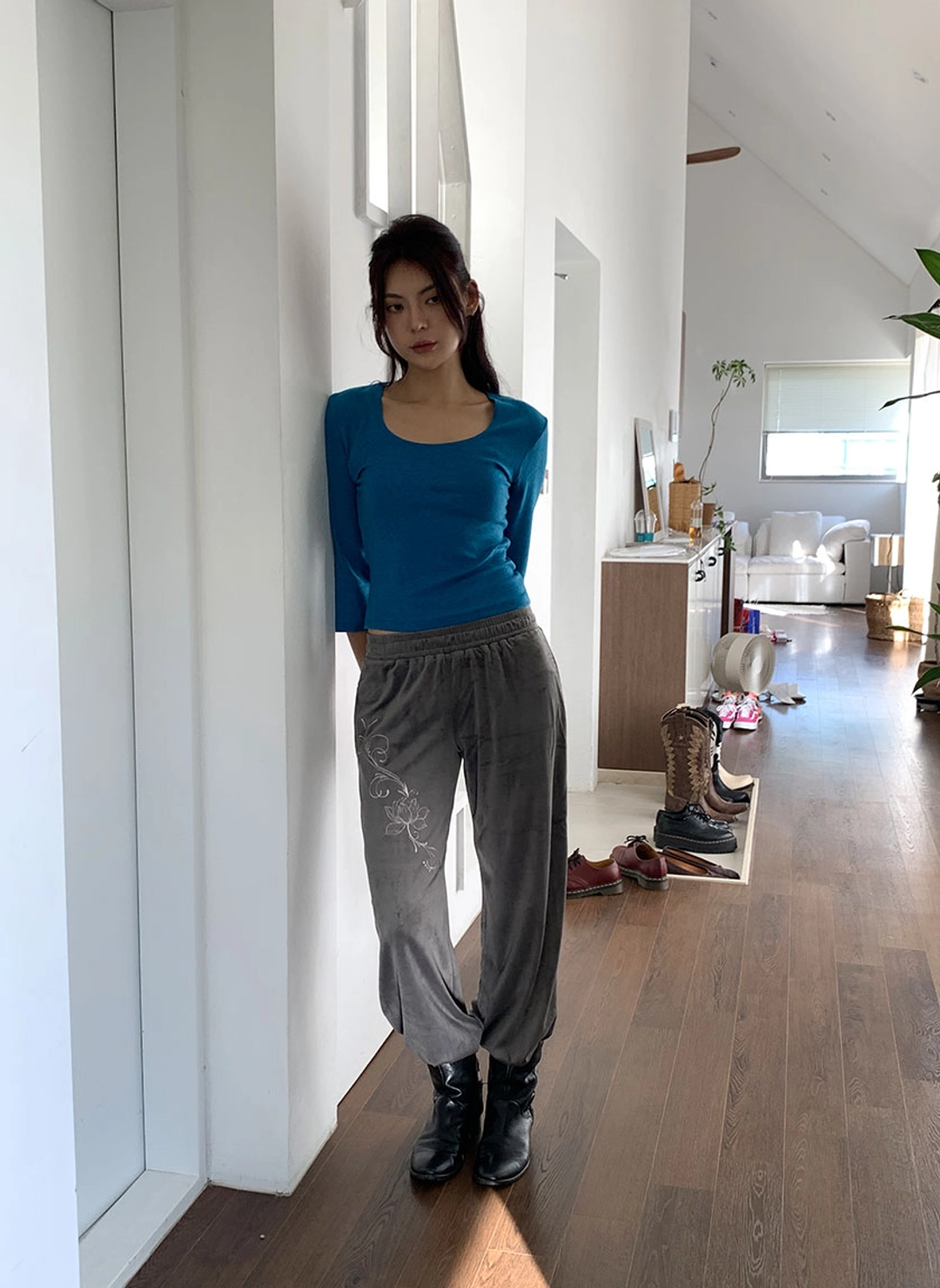루루서울 Basic 3/4 Sleeve T-Shirt (Blue) 상품 이미지 2