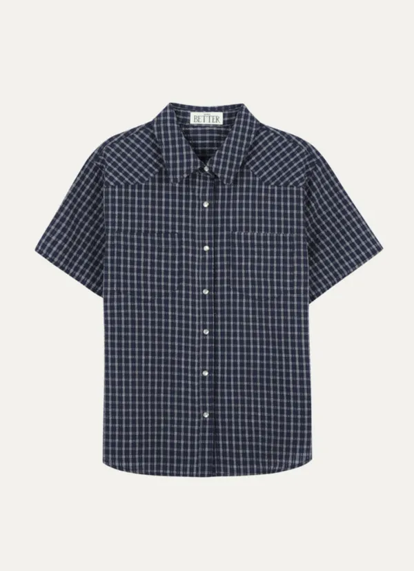 Seersucker check shirt [KNSS03SH06]_Navy