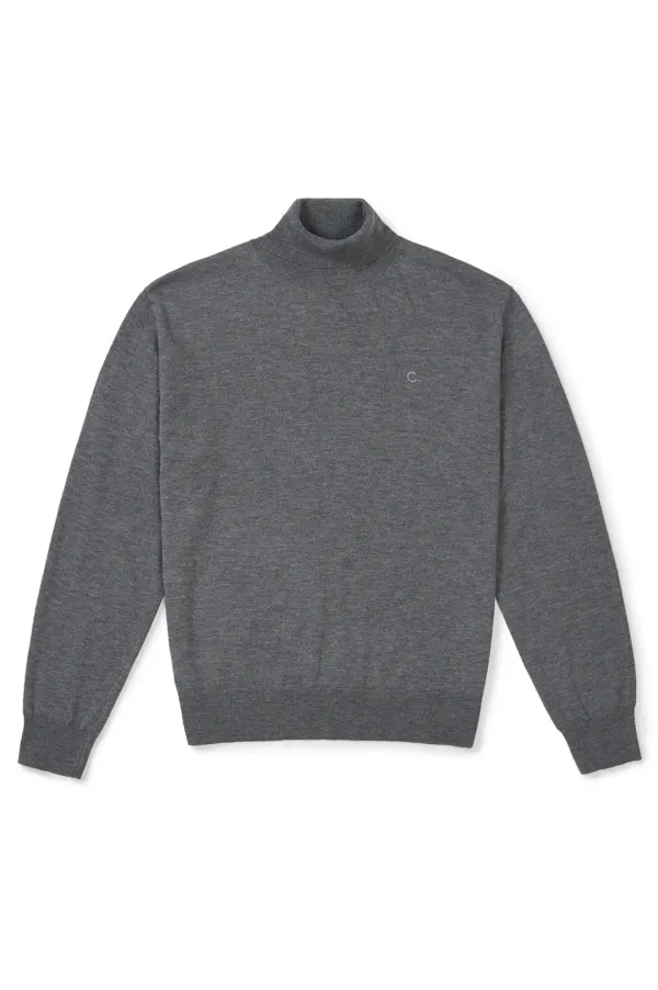 [25FW clove] High Neck Relaxed Knit Sweater (Charcoal)