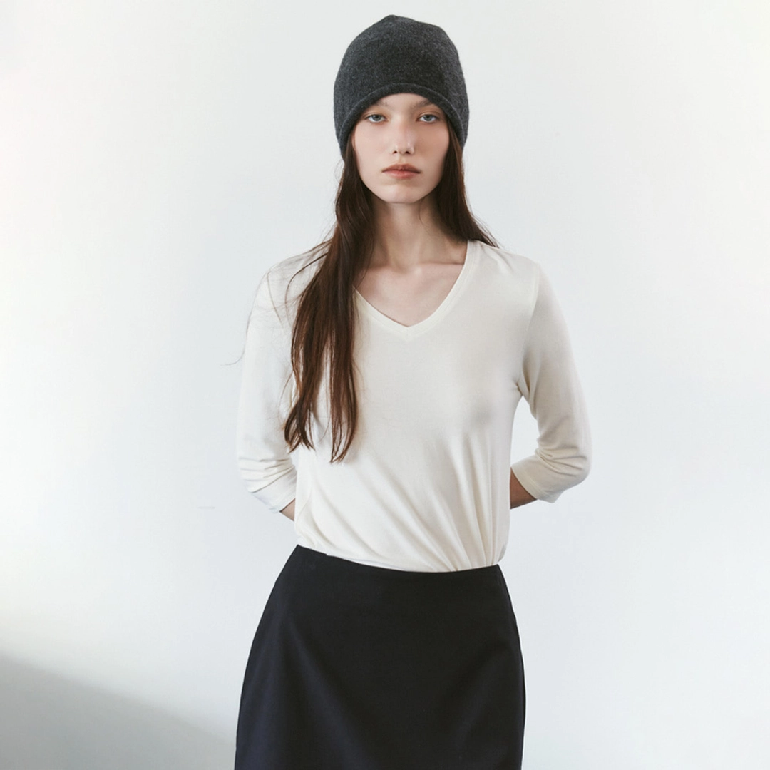 시야쥬 SITP5313 소프트 브이넥 7부 티셔츠_Ivory 상품 이미지 1