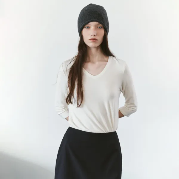SITP5313 소프트 브이넥 7부 티셔츠_Ivory