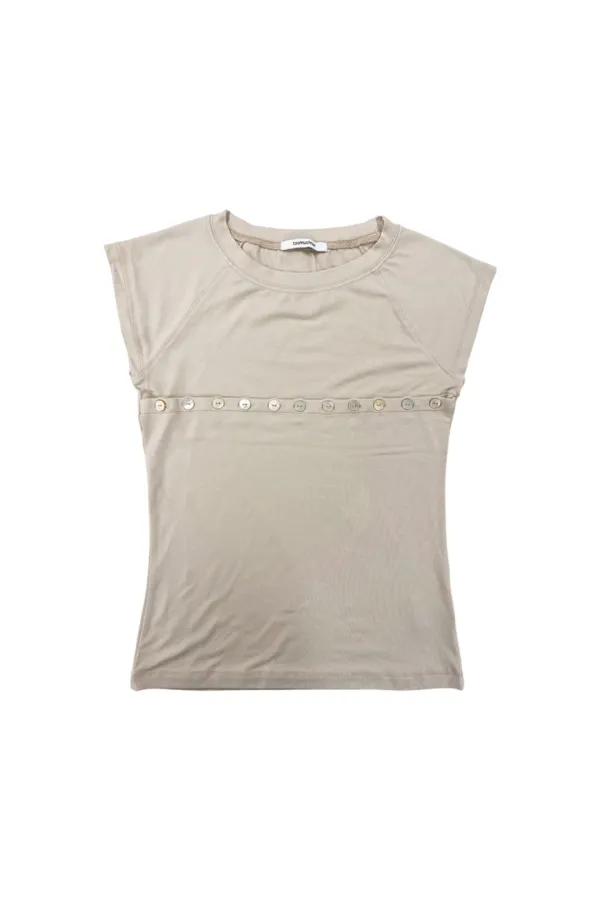 MOTHER OF PEARL BUTTON RAGLAN T-SHIRT (BEIGE)
