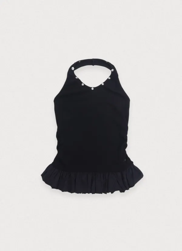 [2nd] Petal edge halter top - black