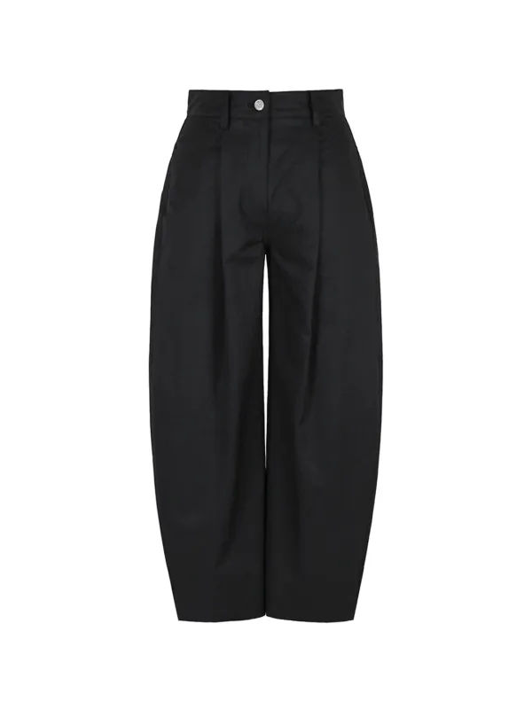 COTTON ROUND TUCKED PANTS (BLACK)
