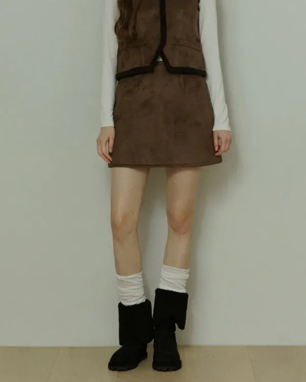 Suede mustang mini skirt - fuzzy brown