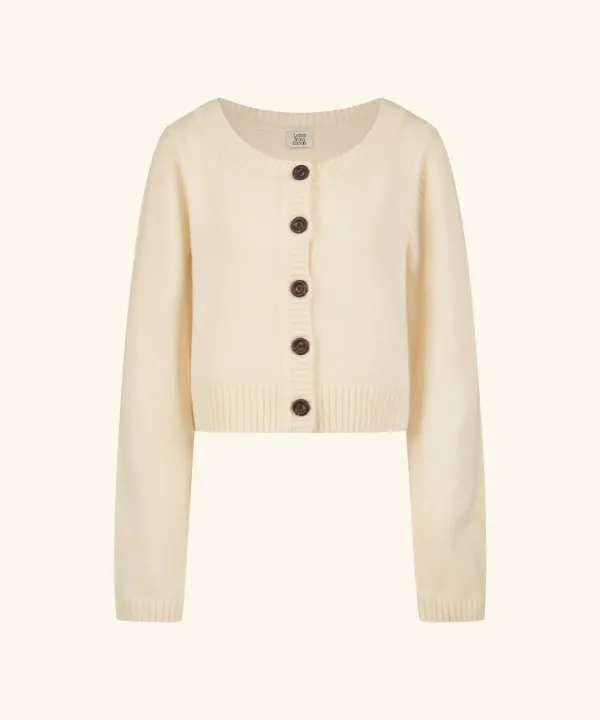 Chunky Rib Cropped Wool Cardigan ( Cream )