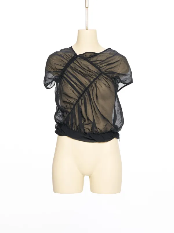 PS26 NAVY TWISTED SHEER BLOUSE
