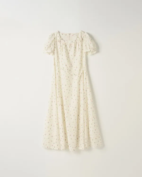 Flower Square Neck Dress [CREAM]