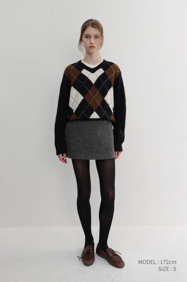 WOOL MINI SKIRT MELANGE GREY_UDSK6D224G2