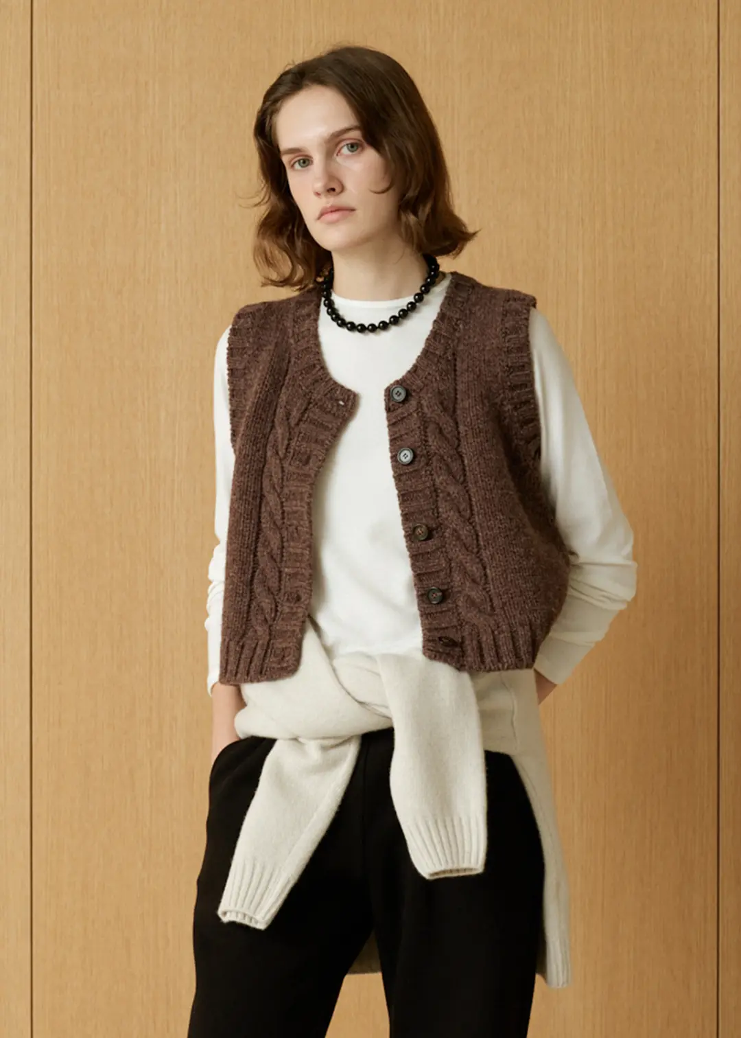 더라이 Cable Button Vest(Brown) 상품 이미지 2
